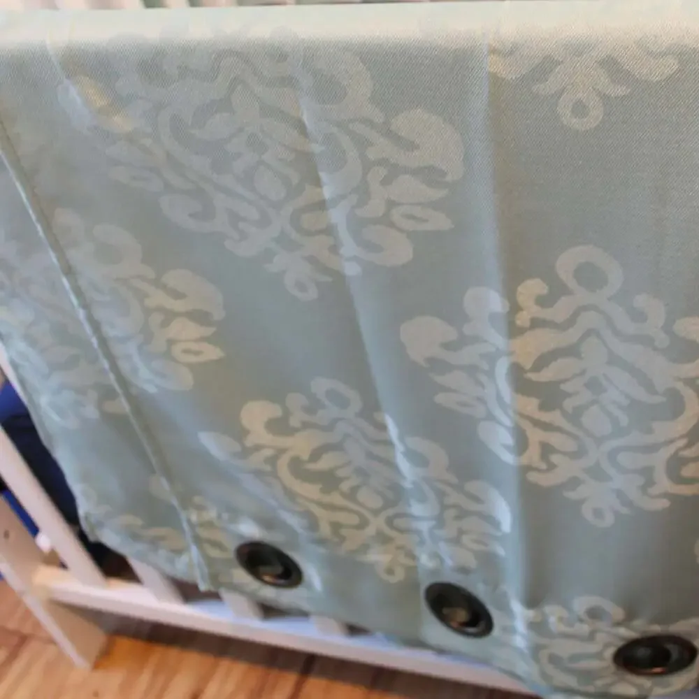 Light Blue Damask Pattern Grommet Top Curtain - 2 Panels